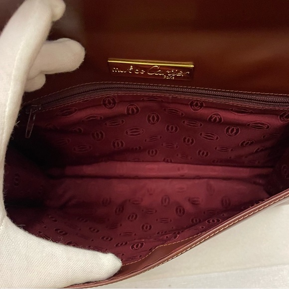 Cartier Authentic Vintage Maroon Clutch/Shoulder Bag with Gold Tone Chain - Picture 7 of 11